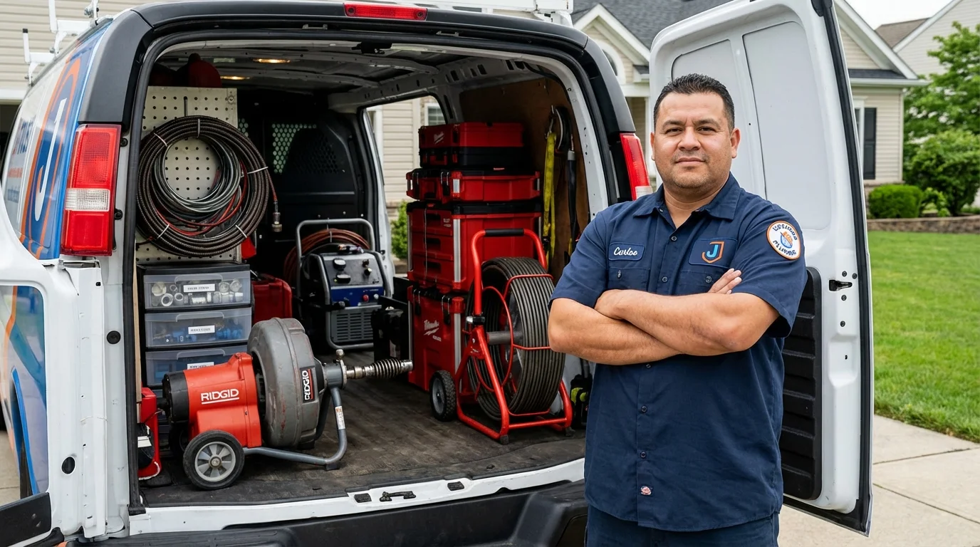 Professional drain cleaning equipment and Johns Plumbing LLC plumber in Stanford