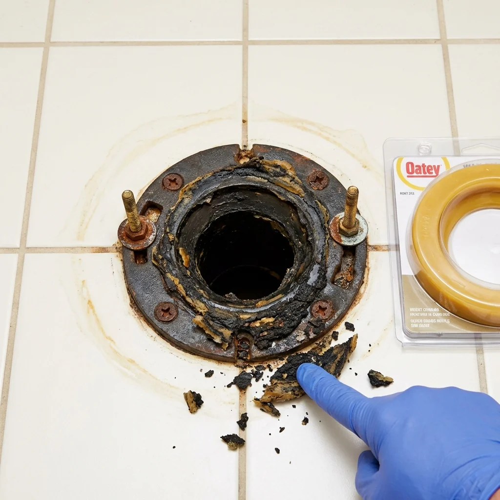 Failed wax ring showing water seepage at the base of a toilet in a Stanford, KY home