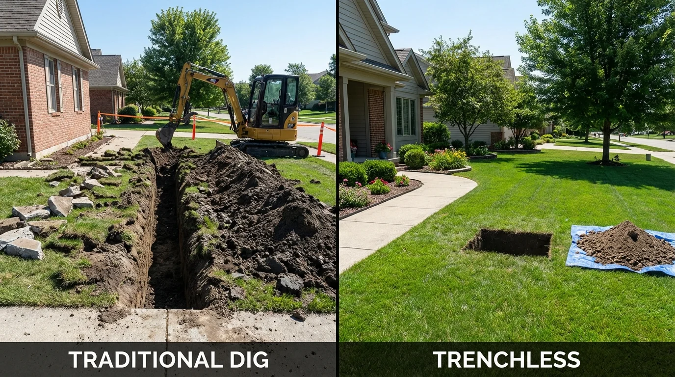 Trenchless sewer repair with minimal yard damage versus traditional excavation in Stanford, KY